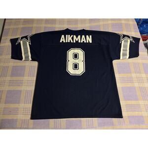 VTG 90s Troy Aikman #8 Dallas Cowboys Logo 7 NFL Football Jersey Large Texas